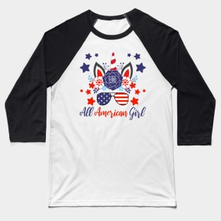 All American Girl, Patriotic Unicorn, Girls July 4th Baseball T-Shirt